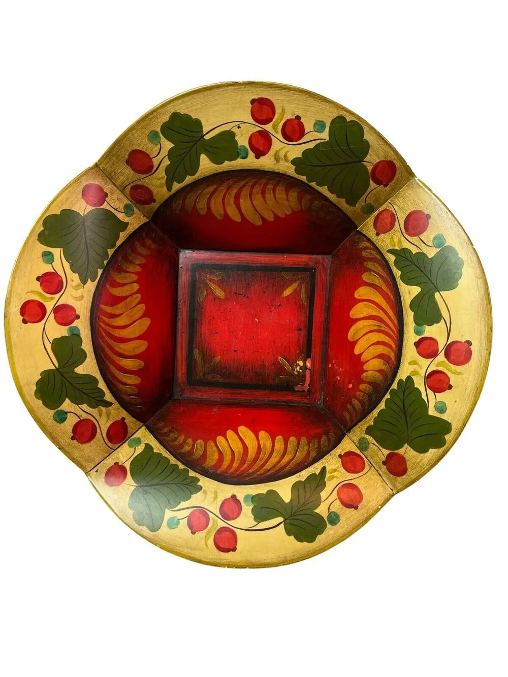 Vintage Pennsylvania Dutch Primitive Mabel Wells Tin Bowl Folk Art Hand painted